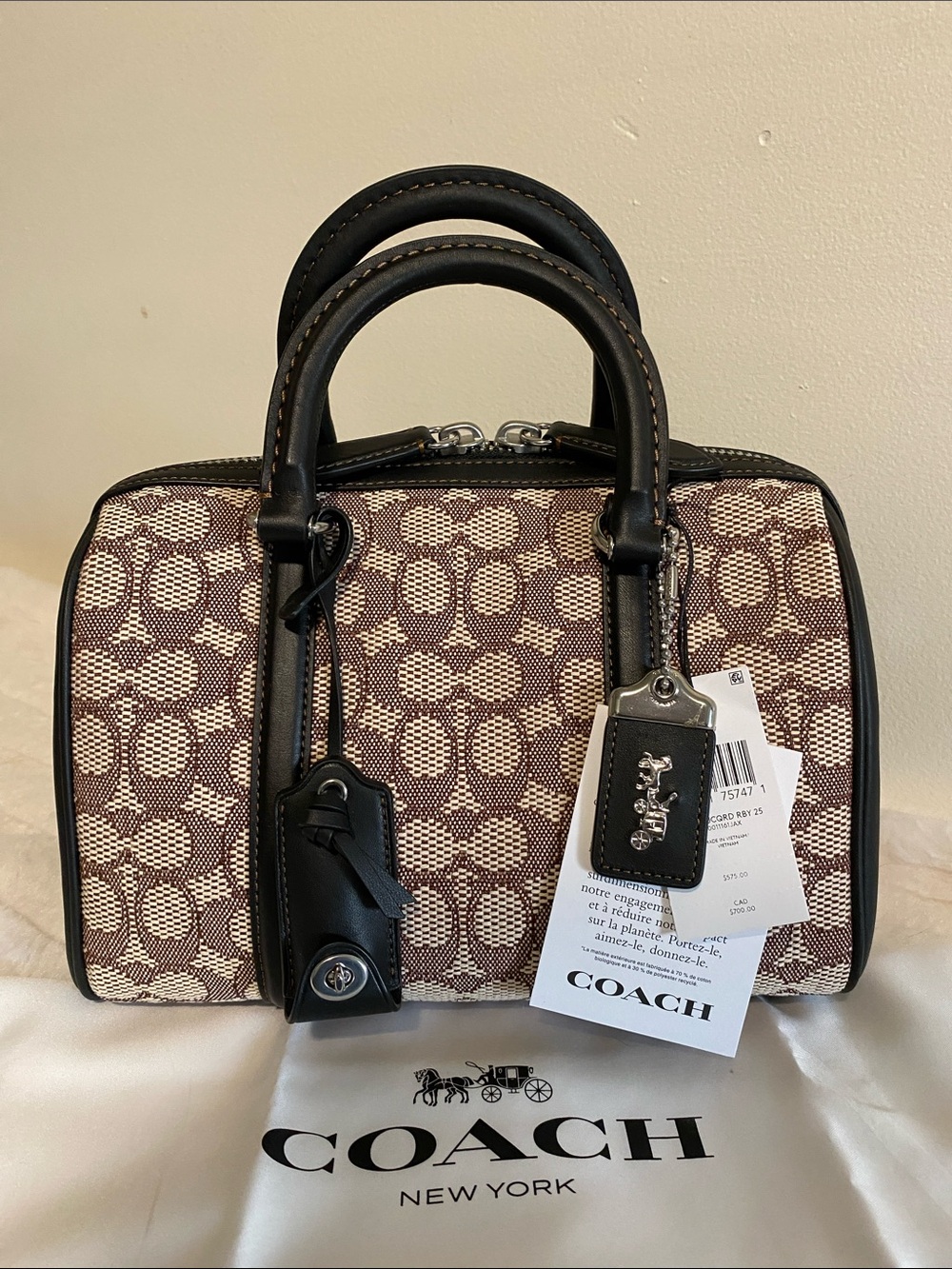 Coach Ruby Satchel 25 In Signature Textile Jacquard Cocoa Black BNWT